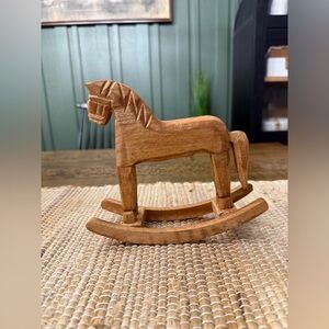 Small Wooden Rocking Horse Decor Rustic Wood Tabletop Shelf Farmhouse Accent NEW